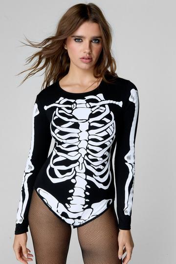 Printed Skeleton Bodysuit black