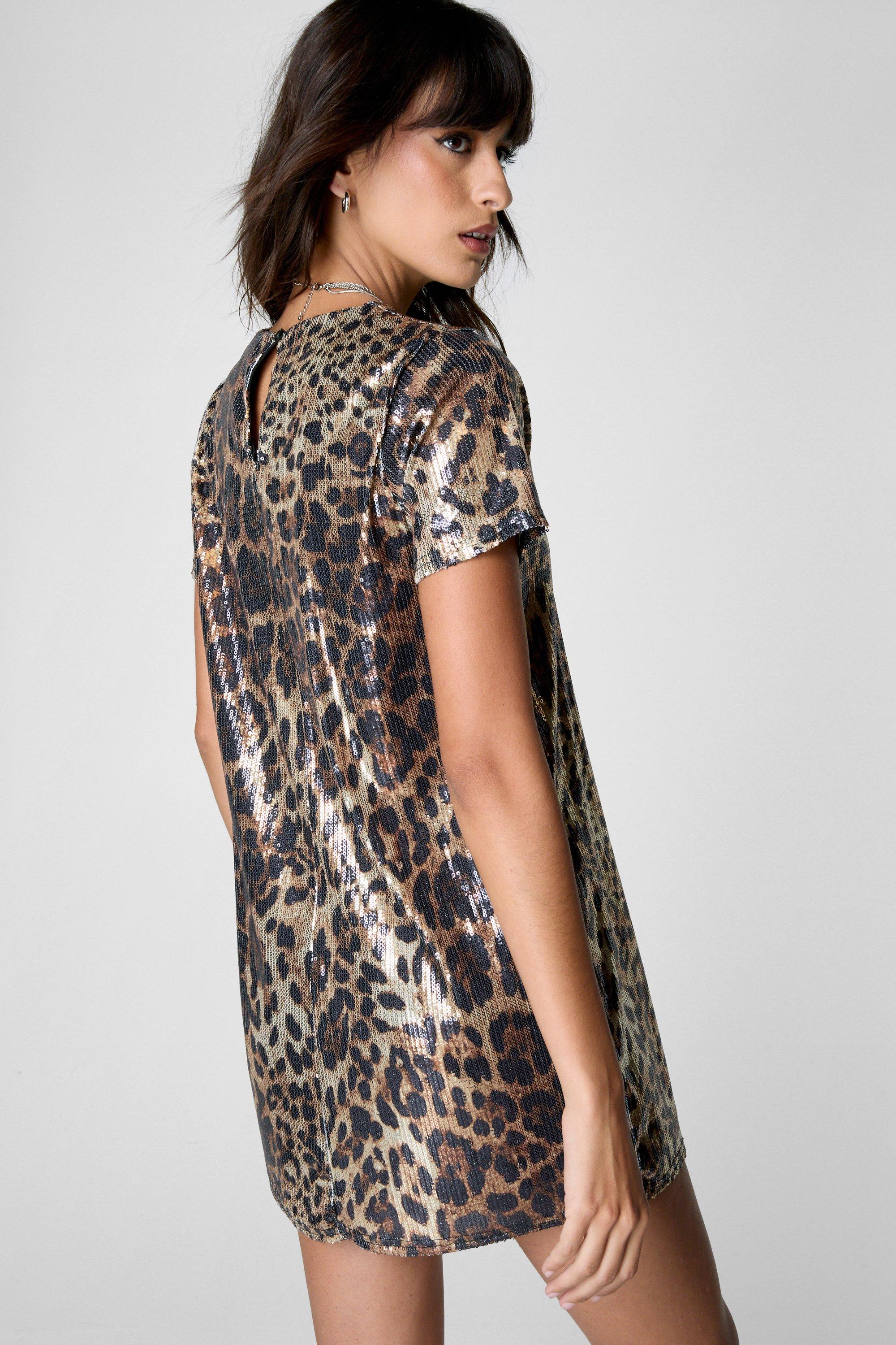 Nasty Gal Womens Sequin Leopard Mini Dress XL