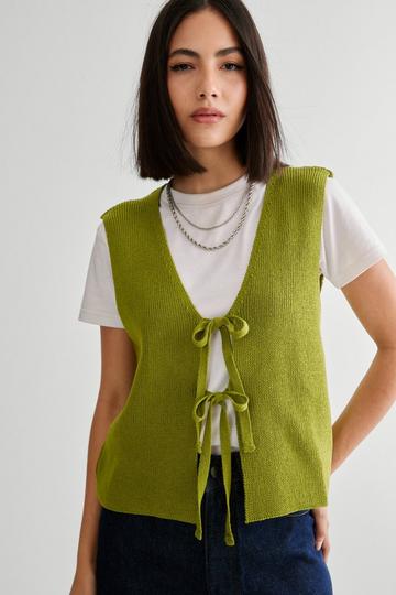 Green Knitted Tie Front Vest