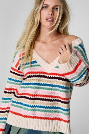 Multi Striped V-Neck Sweater multi