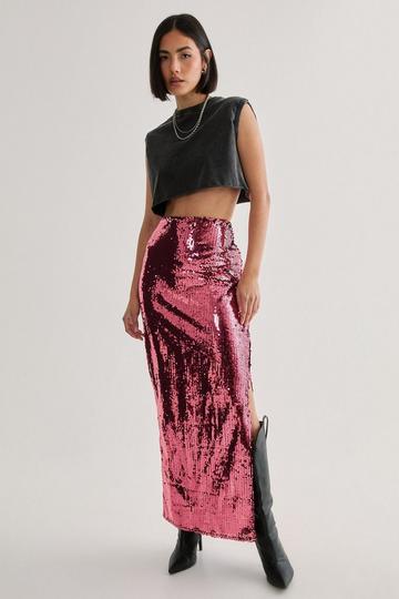 Sequin Maxi Skirt rose pink