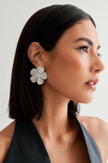 Embellished Diamante Flower Earring silver