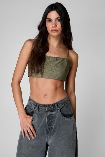 Khaki Diamante Strappy Crop Top