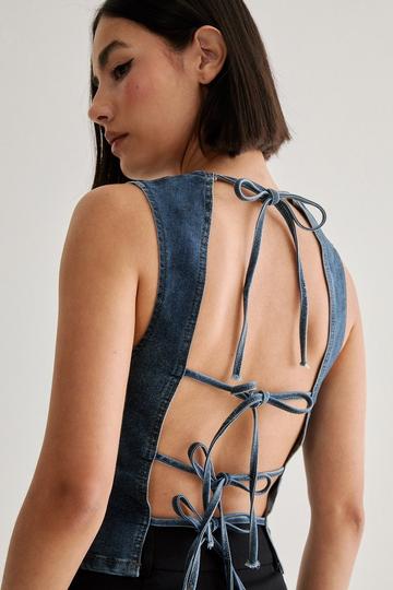 Denim Lace Back Top indigo