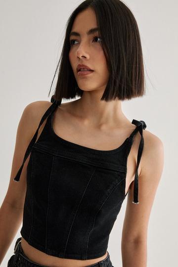 Black Denim Strappy Top