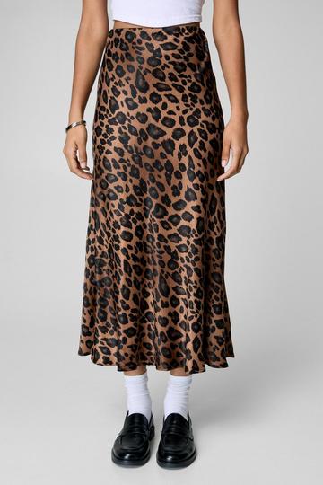 Leopard Satin Maxi Skirt leopard