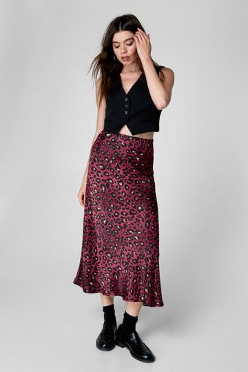 Red Leopard Satin Maxi Skirt