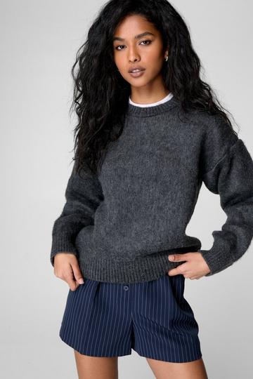 Grey Knitted Crewneck Jumper