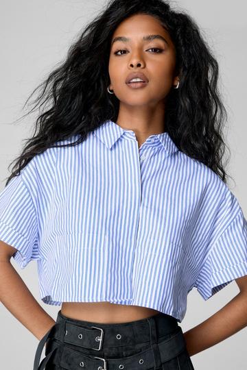 Cropped Boxy Short Sleeve Shirt blue