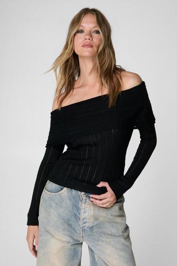 Black Knitted Off The Shoulder Long Sleeve Top