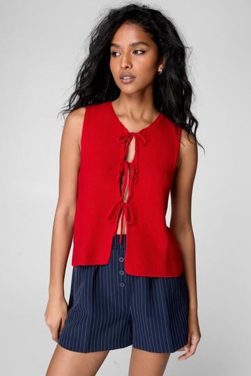 Knitted Tie Front Vest Top red