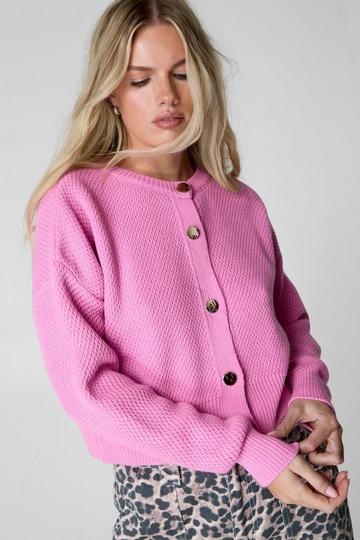 Pink Knitted Button Front Cardigan