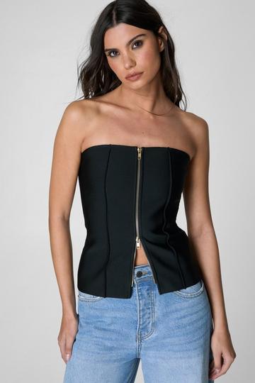 Bandage Zip Front Bandeau Top black