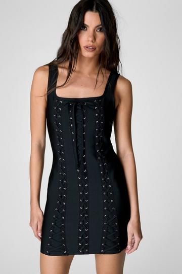 Black Bandage Lace Up Mini Dress