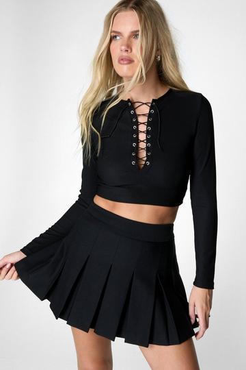 Black Lace Up Long Sleeve Top