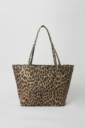 Leopard Print Canvas Tote Bag brown