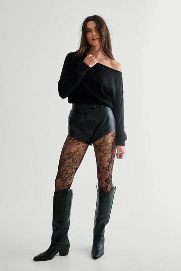 Floral Textured Tights black