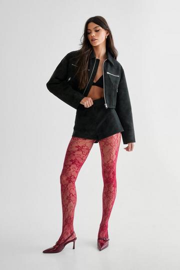 Floral Textured Tights burgundy