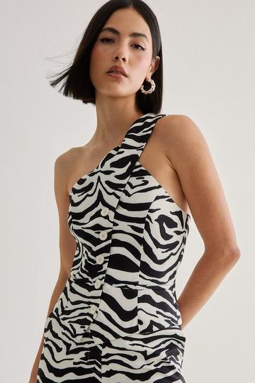 Zebra Print Asym Neckline Top mono