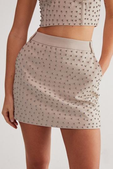 Premium Tailored Studded Mini Skirt nude