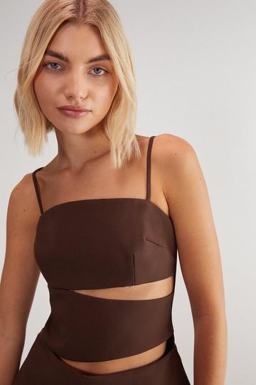 Premium Tailored Cut Out Longline Top choc brown