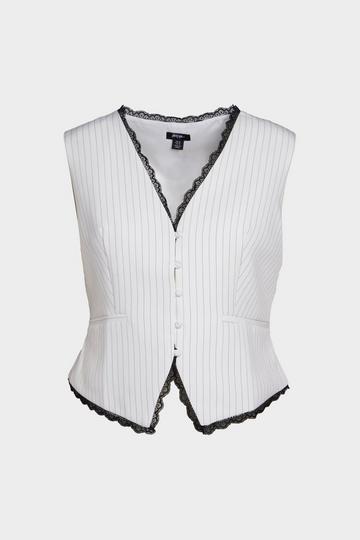 Plus Tailored Lace Hem Waistcoat ivory