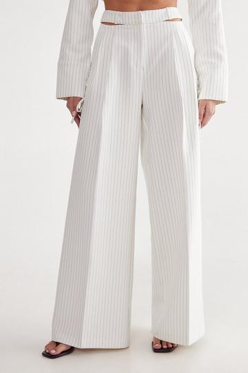 Tailored Cut Out Detail Pinstripe Trouser ivory