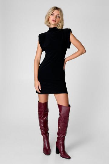 Black Slinky Shoulder Pad Mini Dress