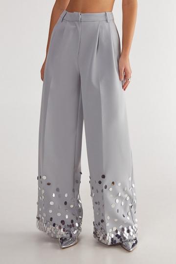 Hand Embellished Ombre Sequin Trouser grey