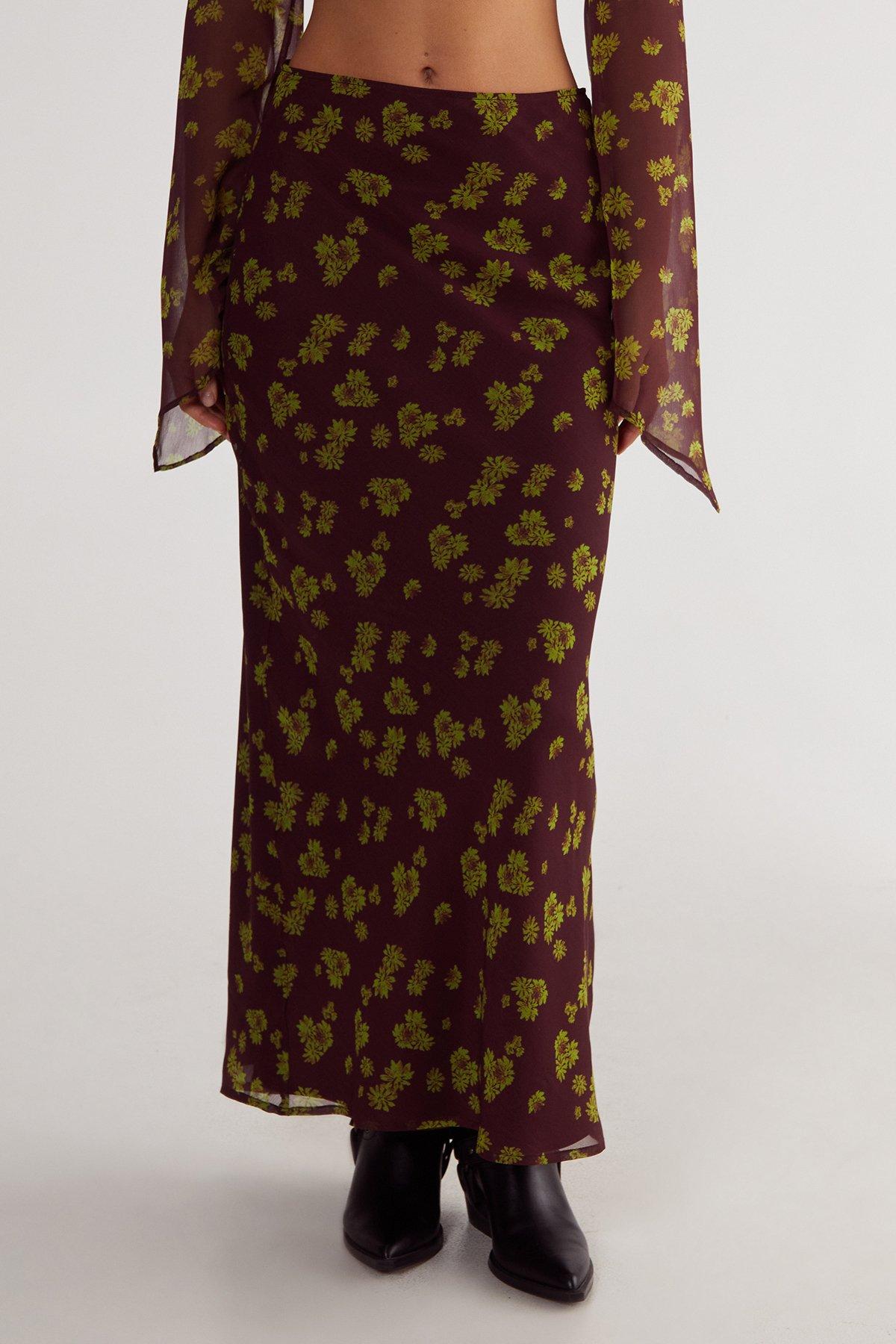 Ditsy Crinkle Chiffon Bias Maxi Skirt