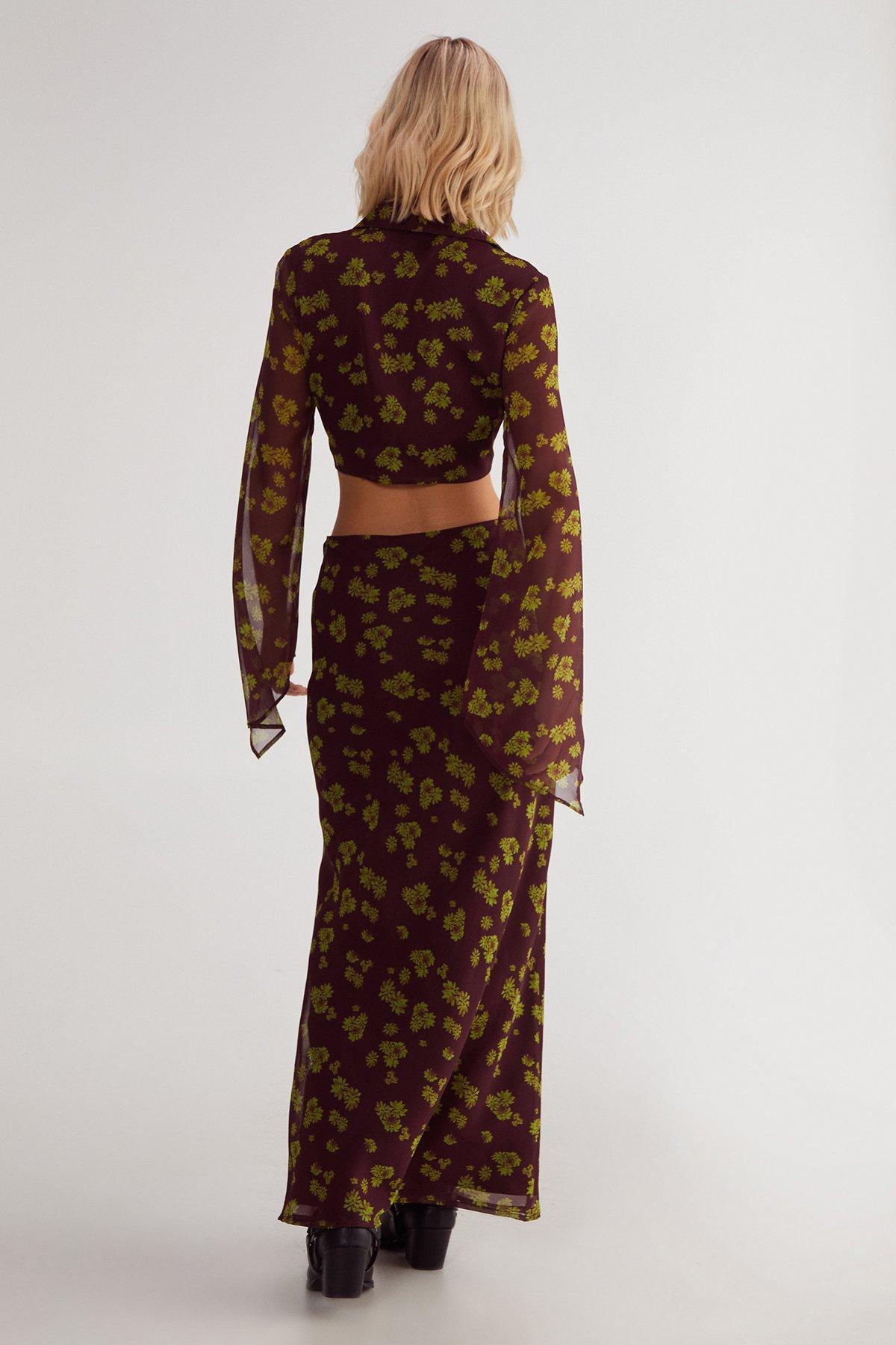 Ditsy Crinkle Chiffon Bias Maxi Skirt