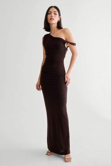 Slinky Off Shoulder Maxi Dress chocolate