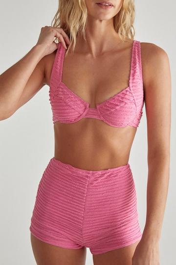 Ruffle Textured Underwire Bikini and Short Set pink