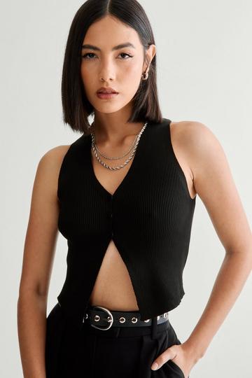 Knitted Button Up Vest black