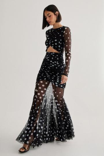 Black Polka Dot Mesh Cut Out Maxi Dress