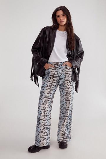 Tiger Print Denim Wide Leg Jean multi