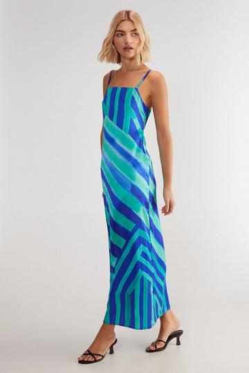 Satin Stripe Tie Back Maxi Slip Dress blue