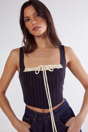 Pinstripe Contrast Bust Tailored Corset Top navy