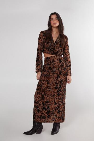 Floral Animal Devore Maxi Skirt tan