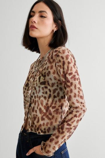 Leopard Print Mesh Cardigan brown