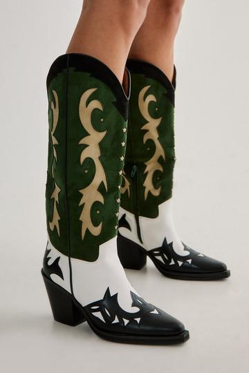 Cut Work Knee High Western Boot green