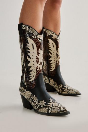 Cut Work Snake Skin Calf Western Boot black