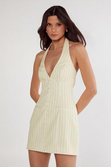 Pinstripe Tailored Halter Waistcoat Dress butter