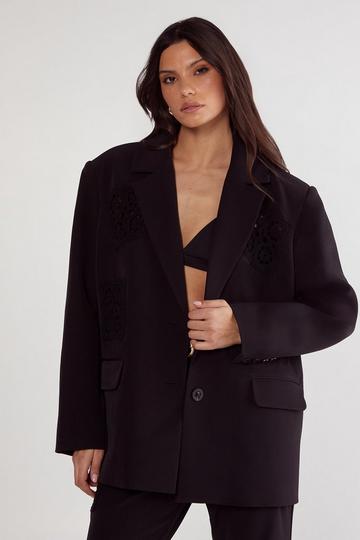 Tailored Crochet Insert Oversized Blazer black