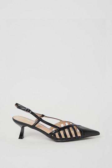 Cage Detail Pointed Toe Sling Back Court Shoe black