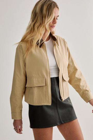 Beige Cropped Utility Jacket