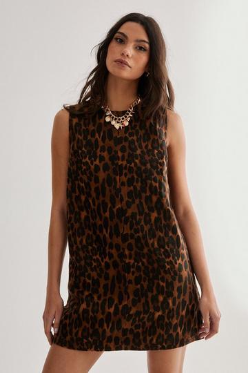 Tan Brown Leopard Print Tunic Mini Dress