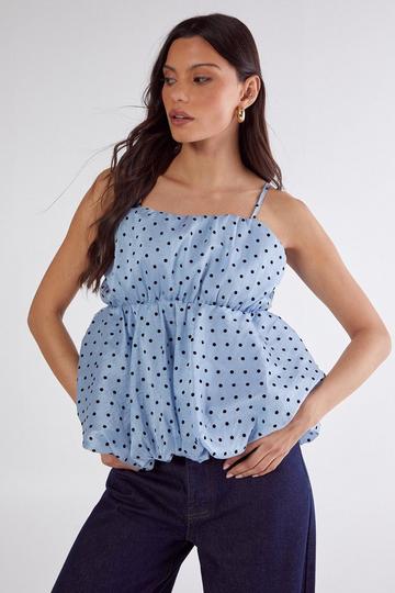 Flocked Polka Dot Bubble Hem Longline Cami Top blue
