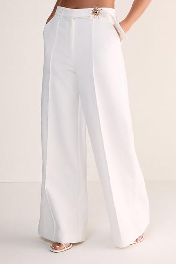 Sun Trim Belted Tailored Trousers ivory