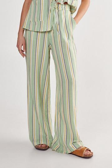 Cotton Gauze Stripe Wide Leg Pants green